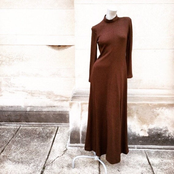 Vintage 60s 70s Milk Chocolate Brown Long Sleeve M