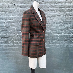 Vintage 70s Harve Benard Sport Olive Green Black Cranberry Red Wool Jacket  medium