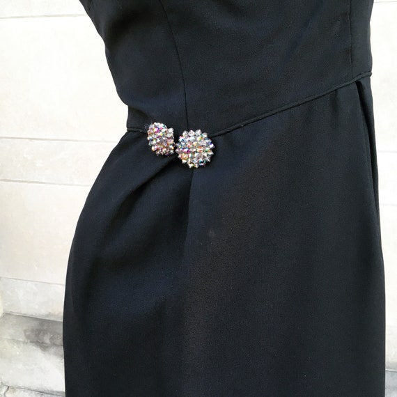 Vintage 60s Mad Men Black Wiggle Dress with Rhine… - image 5