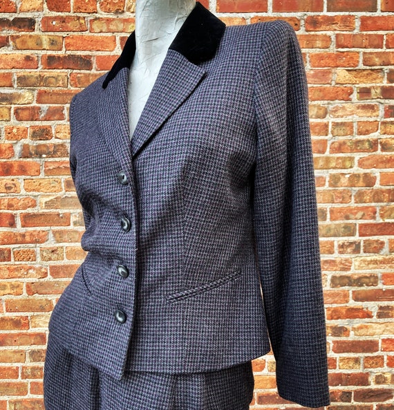 Vintage 80s Gray and Maroon Check Skirt Suit with… - image 5
