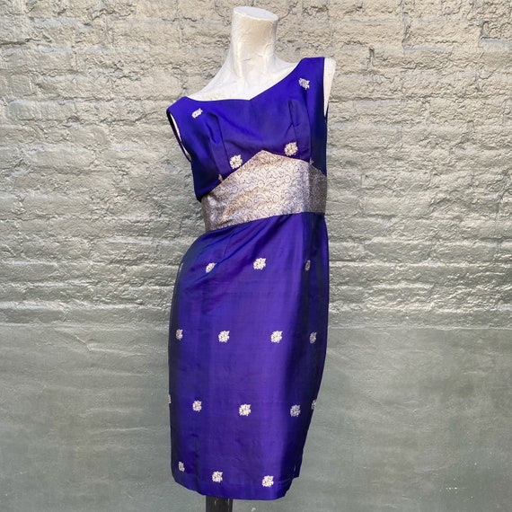 Vintage 60s Purple Silk Asian Inspired Wiggle Cus… - image 2