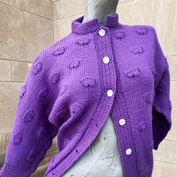 Vintage 60s Purple Hand Knit Raglan Sleeve Cardig… - image 2