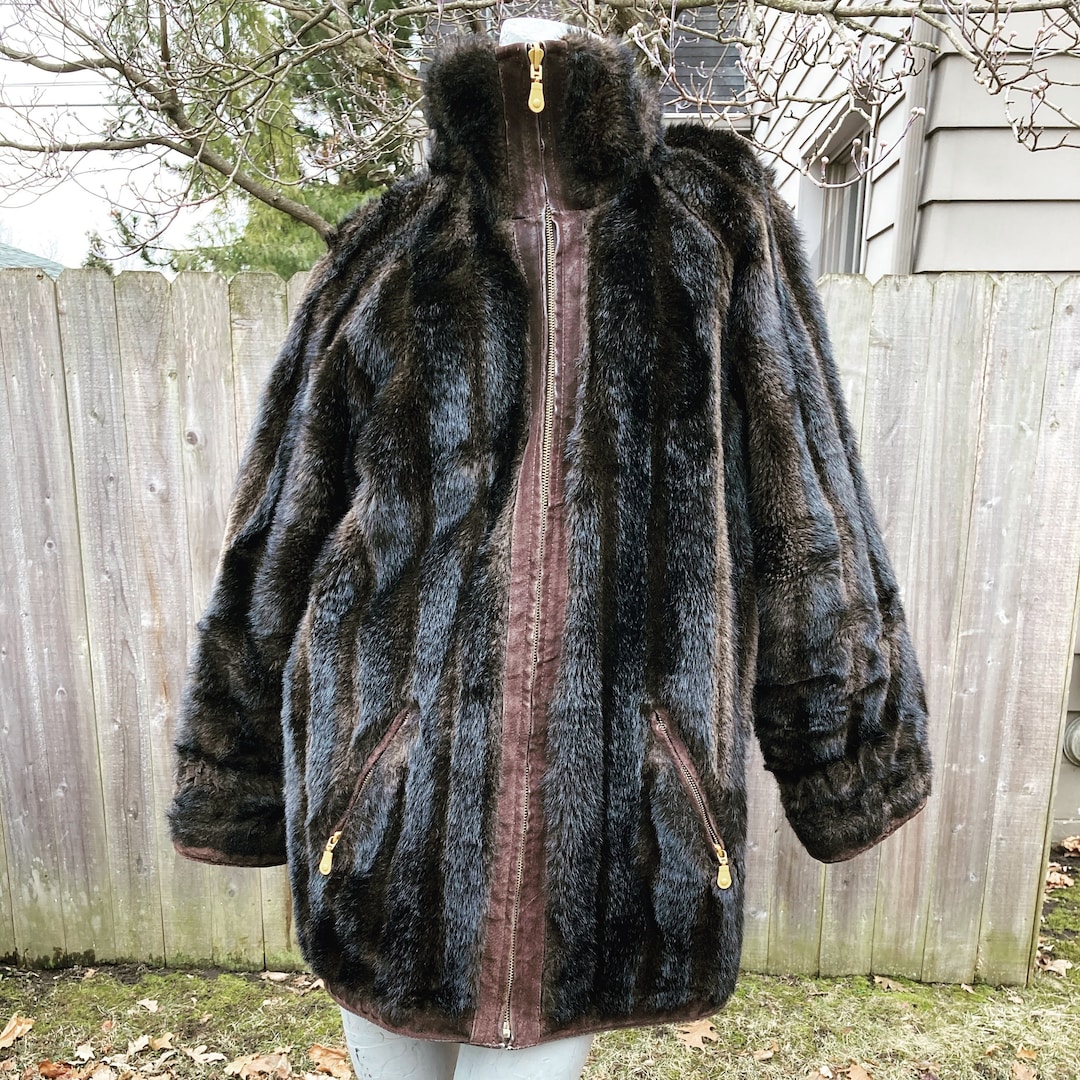Vintage 60s Faux Fur Teddy Bear Parka, Suede Leather Trim - Etsy