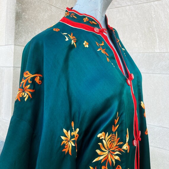 Vintage 40s Green and Red Silk Satin Asian Chines… - image 7