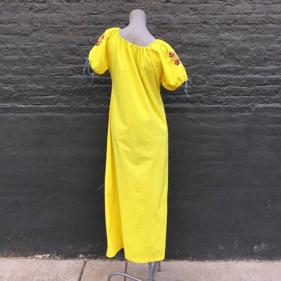 Vintage 60s Mod Yellow Cotton Maxi Dress with Emb… - image 6