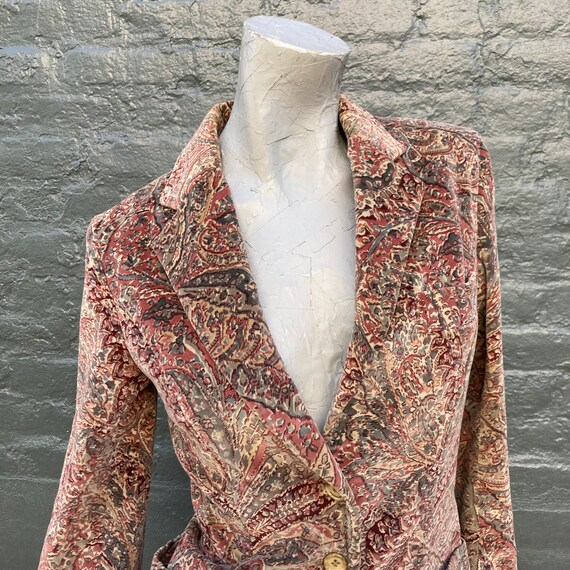 Vintage 70s Brown Paisley Cotton Velvet Jacket  s… - image 8