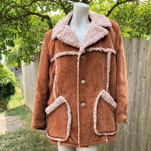 Vintage 60s WARM Brown Velveteen Unisex Car Coat