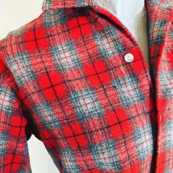 Vintage 60s Red White and Soft Gray Wool Flannel … - image 3