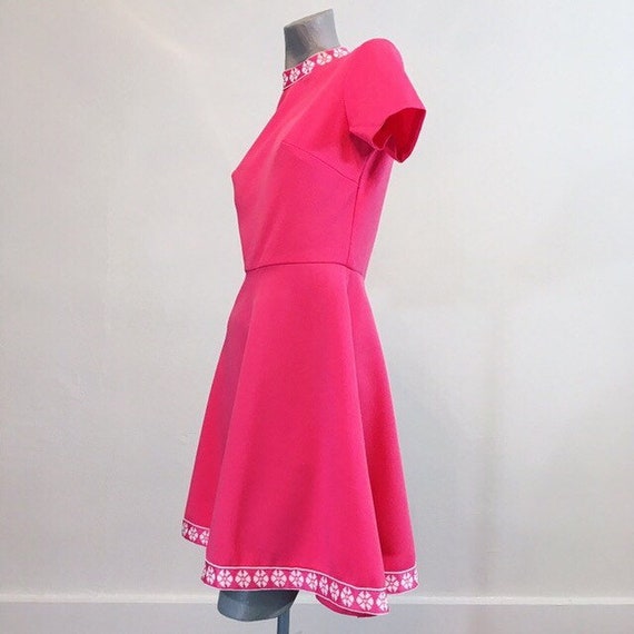 Vintage 60s Hot Pink Circle Skirt Mini Dress  sma… - image 3