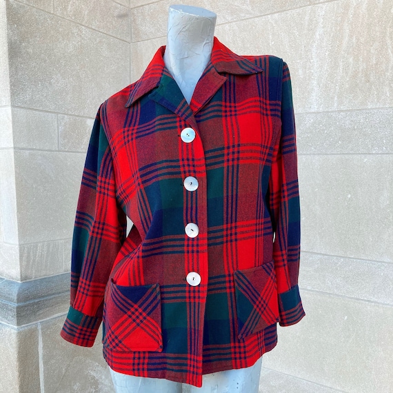 Vintage 60s Red Green Navy Blue Classic Plaid Shi… - image 2