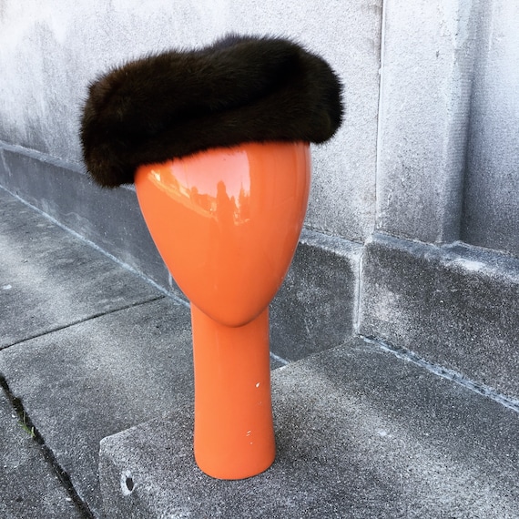 Vintage 60s Black Brown Mink Fur Beret