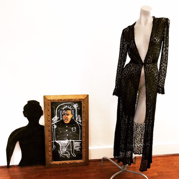 Vintage 30s Black Lace Long Jacket small