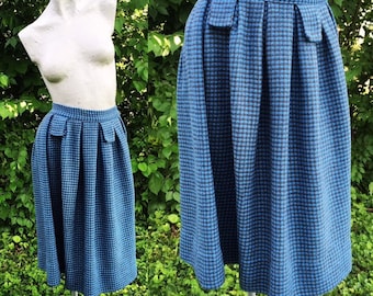 Vintage anni '50 Nero e Blu Lana Check Circle Gonna piccola extra piccola