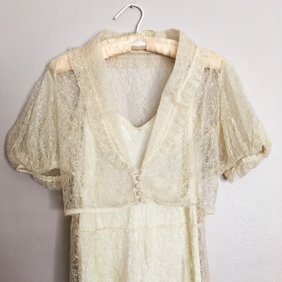 Vintage Authentic 1920s Spiderweb White Lace Slip… - image 2