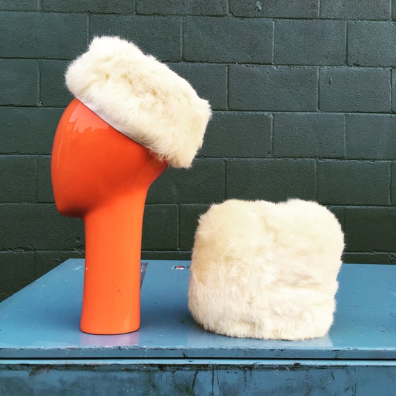 Vintage 60s Rabbit Fur Pillbox Hat and Muff