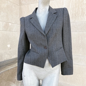 Vintage 80s Cropped Gray Pinstripe Blazer Jacket  small medium