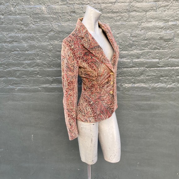 Vintage 70s Brown Paisley Cotton Velvet Jacket  s… - image 3