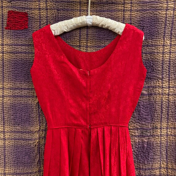 Vintage 50s Lush Red Brocade Dress  extra small - image 7