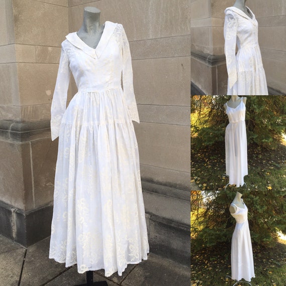 Vintage 50s White Cotton Organza with Pale Yellow… - image 2