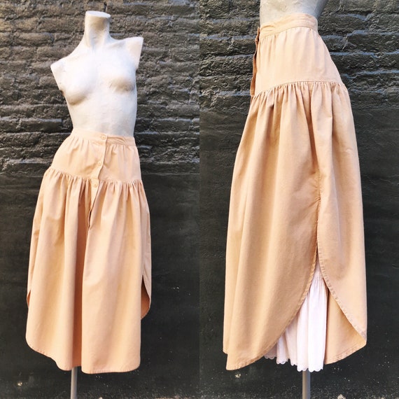 Vintage 80s Khaki Skirt with an Attached White Pe… - image 1