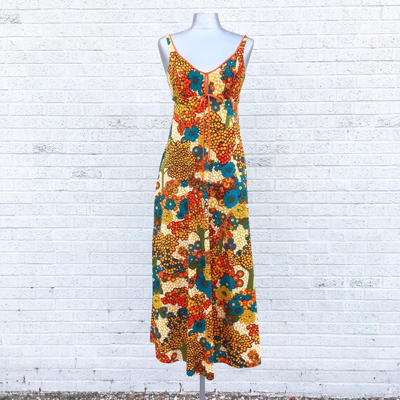 Vintage 70s Bright Mod Spaghetti Strap Maxi Orange
