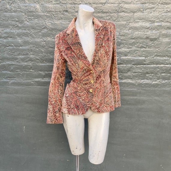 Vintage 70s Brown Paisley Cotton Velvet Jacket  s… - image 9