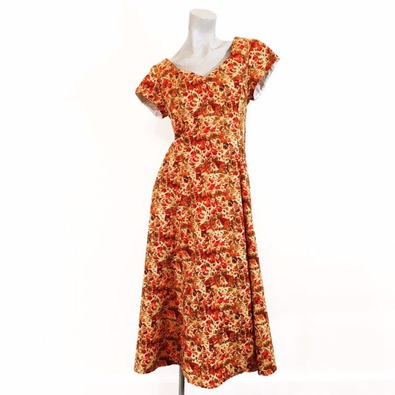 Vintage 60s 70s Atomic Print Burnt Orange and Yel… - image 3