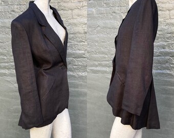 Vintage 80s Linen Tuxedo Inspired Jacket  large