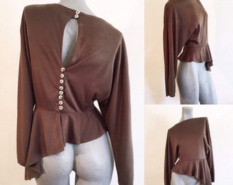 Vintage 80s Raglan Sleeve Asymmetrical Hem Backless Shirt