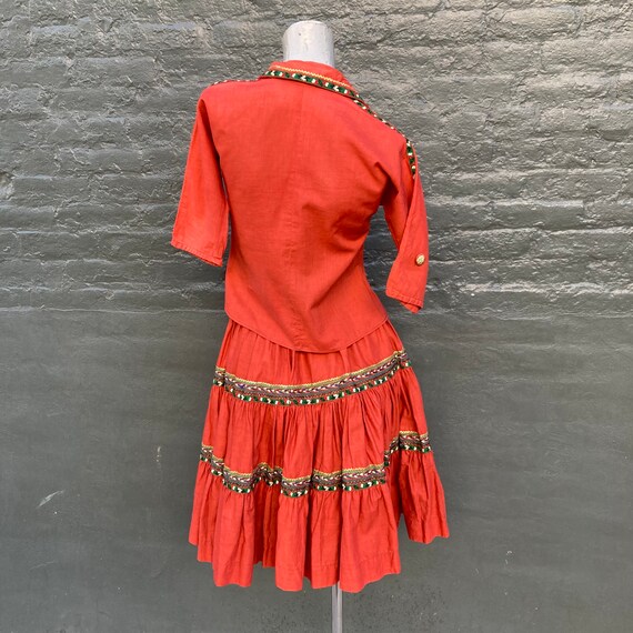 Vintage 50s Boho Chic Orange Cotton Skirt Set  ex… - image 5