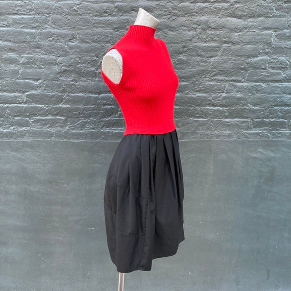 Vintage Red Knit and Black Satin Tulip Skirt Dres… - image 3