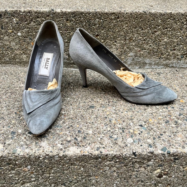 Vintage 80s Bally Gray Suede High Heel Shoes  size 9.5