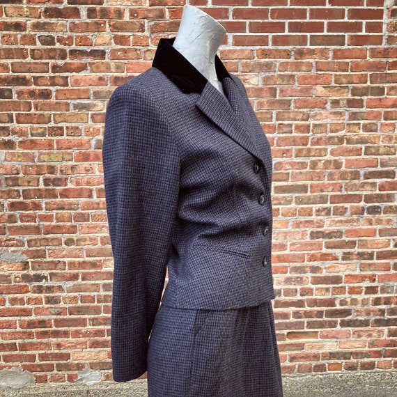 Vintage 80s Gray and Maroon Check Skirt Suit with… - image 7