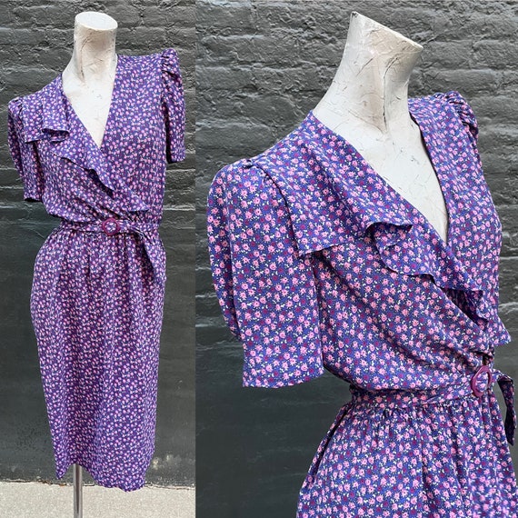 Vintage 60s 70s Purple Lavender Floral Summer Dre… - image 1