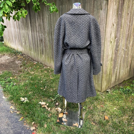 Vintage 60s Gray Black and White Tweed Wool Trenc… - image 3