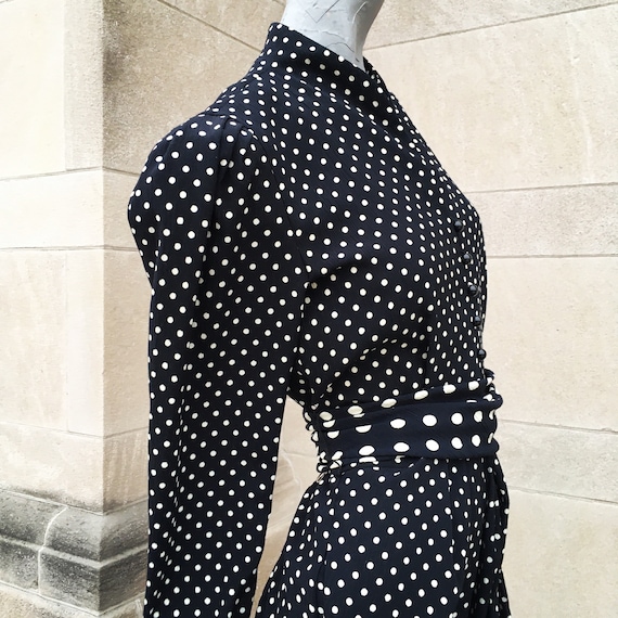 Vintage 80s Black and Ivory White Polka Dot Wiggl… - image 4