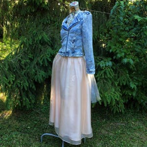Altered Denim Jacket with Cascading Veil  small medium wedding