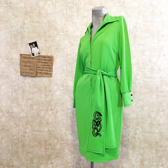 Vintage 70s Hot Lime Green Wiggle Dress small me