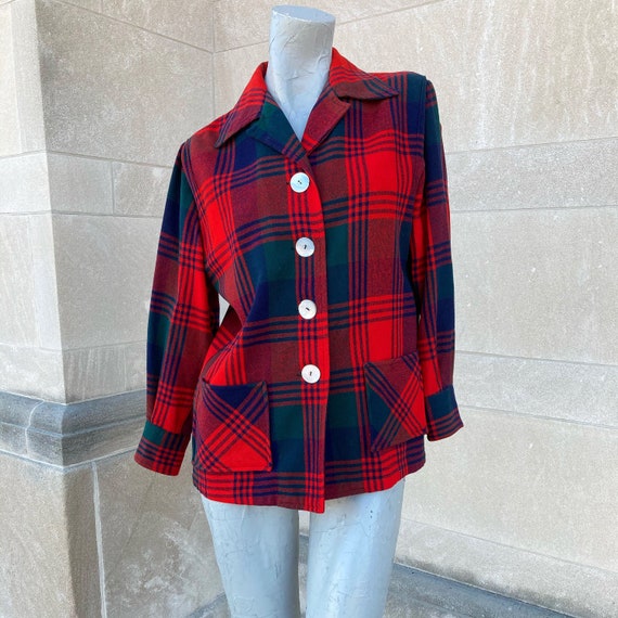 Vintage 60s Red Green Navy Blue Classic Plaid Shi… - image 5
