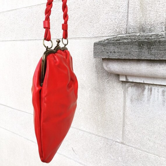 Vintage 60s Red Faux Leather Vegan Handbag Purse - image 5