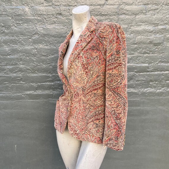 Vintage 70s Brown Paisley Cotton Velvet Jacket  s… - image 4