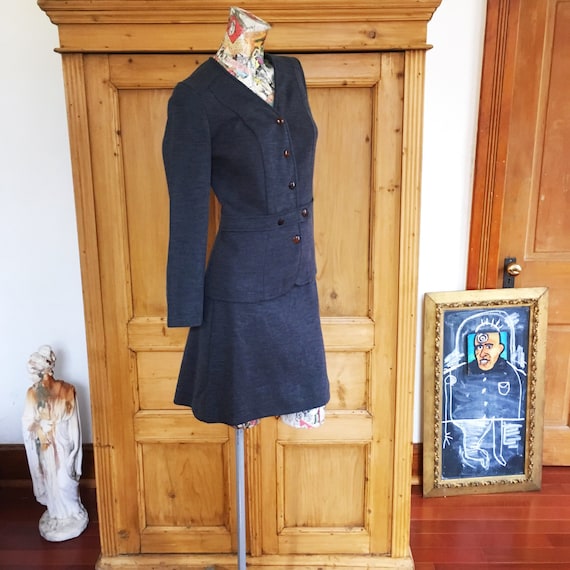 60s Vintage Cadet Blue Mod Mini Skirt Suit Mediu