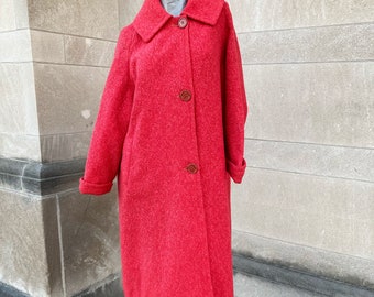 Vintage 60s Strawberry Pink Red Tweed Swing Coat with AMAZING Collar  medium large