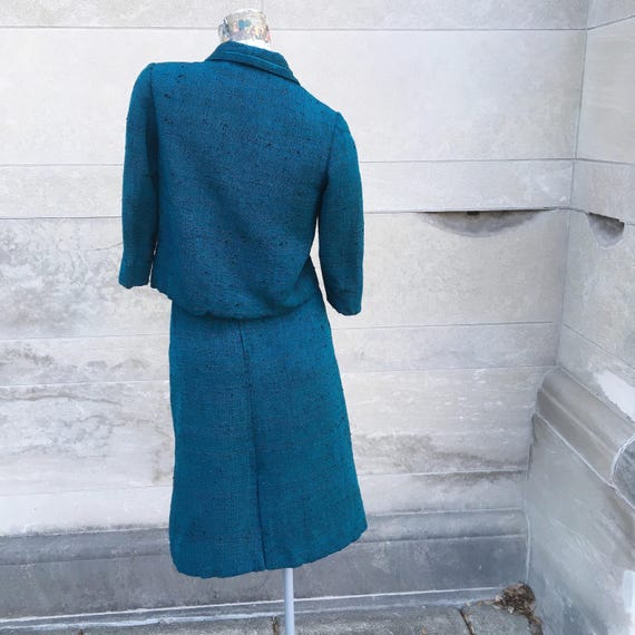 Vintage 60s Ying Tai LTD Raw Silk Turquoise Suit … - image 4