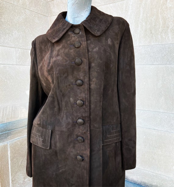 Vintage 60s Chocolate Brown Suede Coat   large  e… - image 3