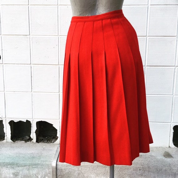 Vintage 50s 60s Red Wool Pleated Skirt  small med… - image 4