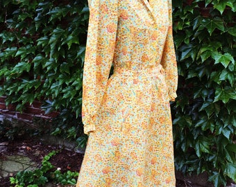 Vintage 70s Albert Nippon Blouse and Skirt Set  Yellow Orange and Green  small