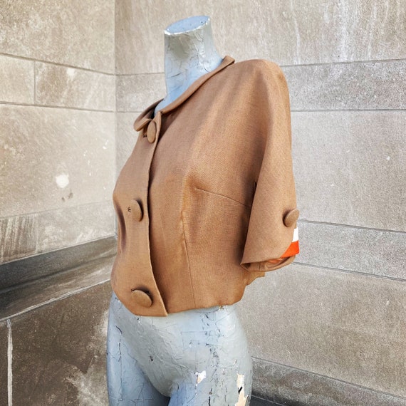 Vintage 60s Brown Orange and White Cropped Jacket… - image 2
