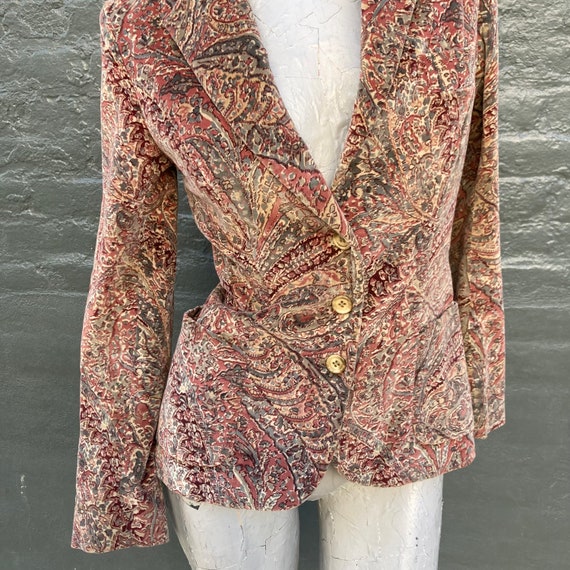 Vintage 70s Brown Paisley Cotton Velvet Jacket  s… - image 5
