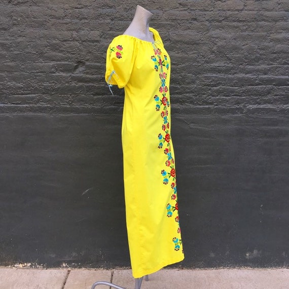 Vintage 60s Mod Yellow Cotton Maxi Dress with Emb… - image 5